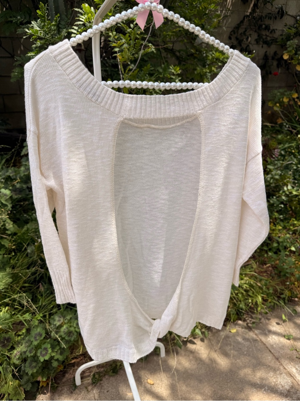 Express Open-Back Boatneck Cream Sweater